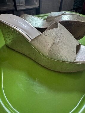 Donald J. Pliner Metallic Gold Wedge Slide Sandals